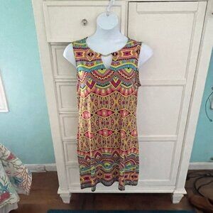 HAANI Yellow Turquoise Sleeveless Boho Summer Shift Dress in size L
